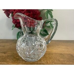 Vintage Cut Crystal Water Pitcher Starburst Pattern Retro Elegant Decor Bar Cart